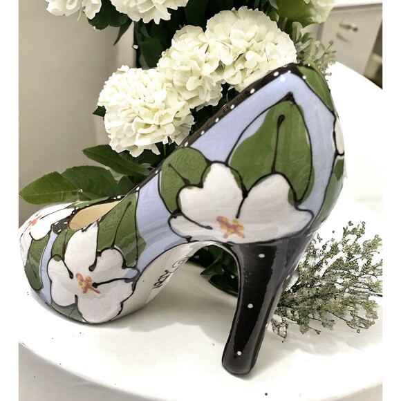Robin Sterling Ceramic Watercolor Floral High Heel Shoe Beautiful Home Decor - Picture 2 of 5